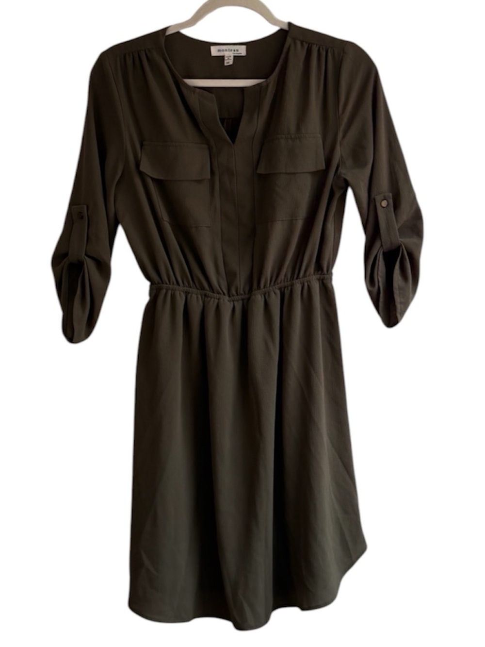 Monteau Army Green Long Sleeve Casual Dress Size M